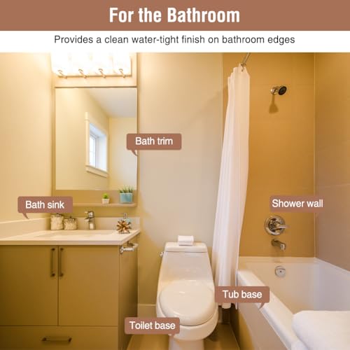 White Caulk Tape Peel & Stick Waterproof Self Adhesive Sealing Tape for Bathroom Kitchen Bathtub Toilet Walls Floors Tiles Wallpaper Decor, No Mess with Glue or Caulking, Quick & Easy Fix in Minutes - style: White-1.5IN-10.5FT