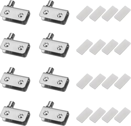 4 Pairs Glass Door Pivot Hinge Set for 4-6mm Glass, Stainless Steel No Drilling Clamp Hinge for Cabinet Doors Replacement, Medicine Cabinet Mirror & Showcase Display, Adjustable Swinging Door Hinge