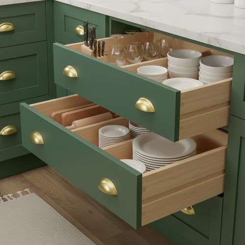 HOMOTEK 6 Pack Drawer Bin Cup Pulls Dresser Pulls for Cabinets Brushed Brass - 3 Inch Hole Centers Furniture Handles,Kitchen Cabinet Hardware - color: Brushed Brass, size: 6 Pack