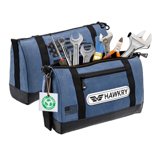 HAWKRY Heavy Duty Canvas Tool Bag – Waterproof Canvas Zipper Pouch, Garden Tool Bag, Construction Bags Heavy Duty, Small Zipper Pouch, Motorcycle Tool, Multipurpose Fishing Bag - color: White Blue