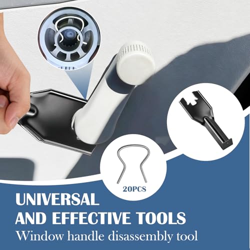 1 Piece Black Automotive Window Handle Crank Removal Tool and 20 Pieces Door Panel Retainer Clips Tool Set, Interior Inside Door Lock Hardware Repair Kit, Universal Fit for Most Vehicles 76951 76980