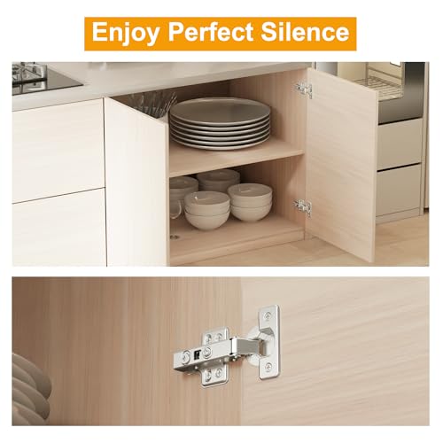 4pcs Full Overlay Soft Close Cabinet Hinges Frameless Concealed Door Hinges European Soft Closing Four-Hole Mounting Plate Hinges Nickel Plated Finish - color: Full Overlay, size: 2 Pairs