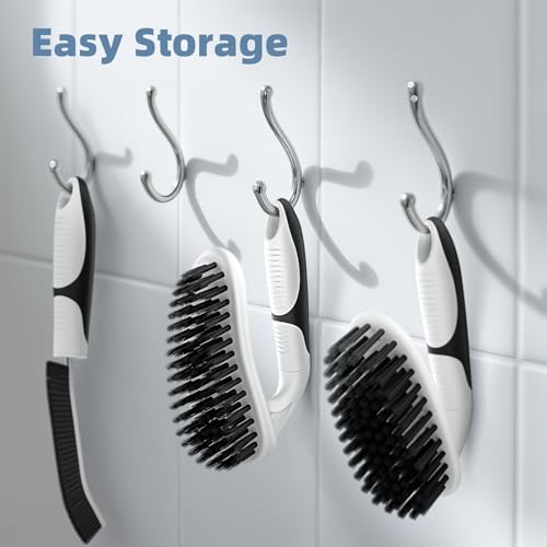 Cleangor Scrub Brush Set, Heavy Duty Scrub Brushes Crevice Cleaning Brush with Stiff Bristles, 3 Different Brushes Included for Household Use, Grout, Tile, Bathroom, Kitchen, Bathtub, Floor