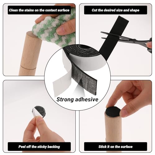 120 X 1 Inch Felt Strips with Adhesive Backing, 2 Rolls Non Slip Felt Tapes Felts Strip for Furniture Pads Furniture Self-Stick Heavy Duty Polyester for Protecting Hardwood Surfaces Floor, Black Beige