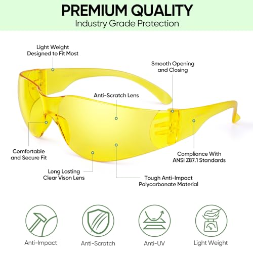 TICONN Clear Safety Glasses for Men and Women, Safety Goggles with Scratch Impact Resistant Meets ANSI Z87.1 Standard - style: 120 Pairs Yellow