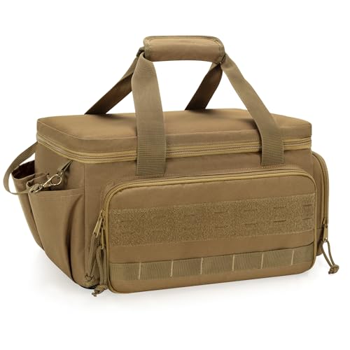 Rexmica 14-Inch Tool Bag with Anti-friction Bottom, Hand Tool Storage Organizer for Men, Tactical Range Bag, Multi-purpose Work Tote for Repairman, Carpenters, Handyman, Khaki