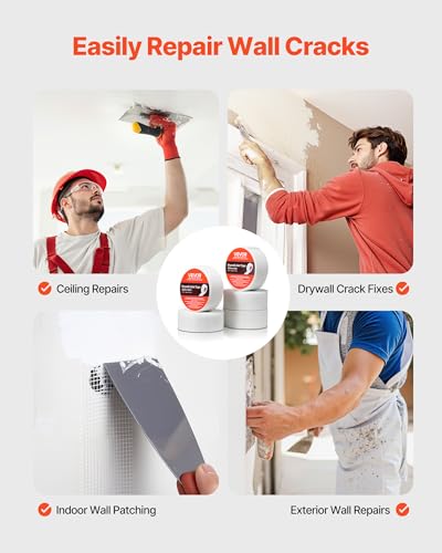 VEVOR Drywall Mesh Tape, 1.97 inch W x 147.64 ft L Self-Adhesive Fiberglass Drywall Joint Tape, 36 Rolls Dry Wall Patch for Easy Sheetrock Ceiling Crack Repair, to Achieve Smooth Even Wall Surface - color: White - 12 - pack