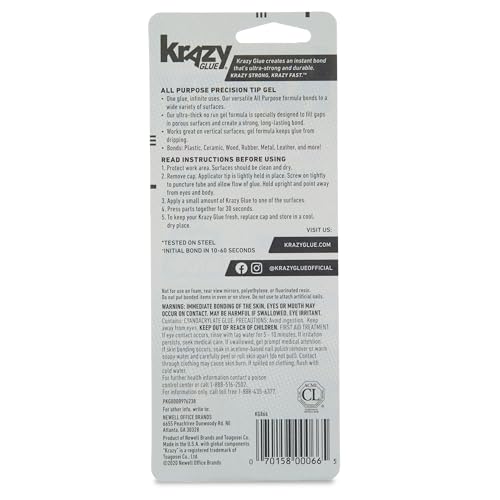 Krazy Glue All Purpose Super Glue Gel with Precision Tip, 2g Tube, Fast Drying No-Run Gel Formula for Household Repairs, School, Office Crafts & DIYs, Bonds Plastic, Wood, Metal, Ceramic & More - size: 1 Count