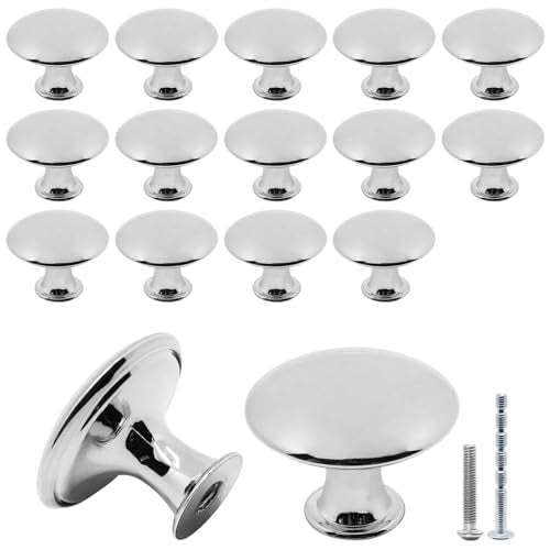 16 Pcs Polished Chrome Cabinet Knobs, Round Dresser Knob Kitchen Drawer Knobs, Single Hole Cupboard Door Knob Dresser Drawer Pulls Handles (Polished Chrome) - color: Polished Chrome, size: 16 Pack