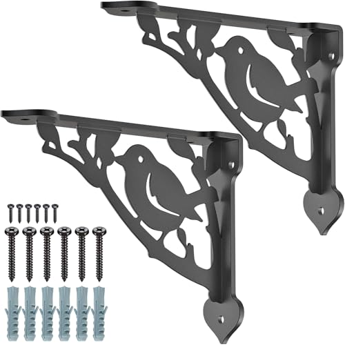 SELEWARE Heavy Duty Shelf Brackets 8 Inch, Bird Shelves Brackets, 300LB Capacity Decorative Metal L Brackets for Floating Shelves, Black Rustic Wall Mount Shelving Bracket with Screws, 2 Pack - size: 8 Inch, style: Bird-2 pack