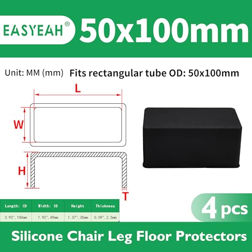 2"X 4" (50X100 mm) Rectangular Chair Leg Caps, Silicone Chair Leg Floor Protectors, Flexible End Caps, Non-Slip Rubber Chair Feet Covers for Hardwood Floors, Tables & Patio Furniture,4PCS Black - size: 2"x4"(50x100 Mm)