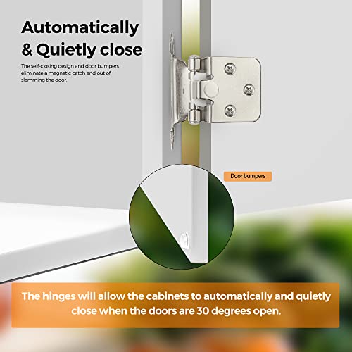 Ravinte 2 Pack 1 Pairs 1/2 Inch Overlay Cabinet Door Hinges Kitchen Satin Nickel Semi-Concealed Face Mount Self-Closing Cabinet Hinges with Bumpers & Screwdriver - size: 1/2 inch Overlay