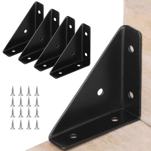 4Pcs Corner Brace Brackets,Cabinet Corner Bracket with Screws,Right Angle Shelf Bracket,Corner Protector for Furniture,Brace Bracket for Table,Bed,Cabinet,Shoe Rack,Bookshelf 