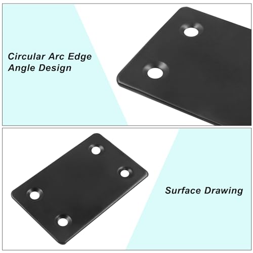 BokWin 12Pcs Flat Straight Mending Plates,2.4"x1.5" Mounting Bracket Plate, 0.05" Thickness Stainless Steel Straight Corner Brackets,Flat Corner Brace for Furniture Repair with Screws(Black) - size: 2.4" x 1.5" (Black)