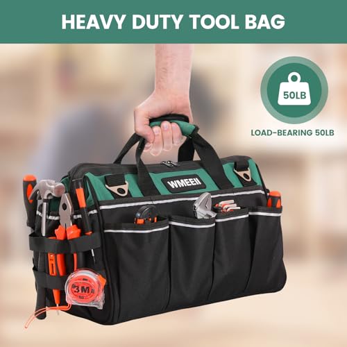 18-Inch Heavy Duty Tool Bag, 24-Pocket Empty Tool Bag Organizer,1680D Oxford Portable Tool Bags for Men,Soft Handle Large Zipper Toolbag for HVAC Craftsmen Contractors Carpenter