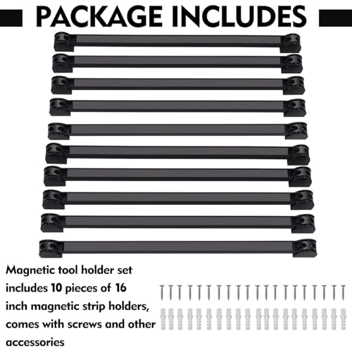 16" Magnetic Tool Holder, 10 Packs Magnetic Storage Strips Magnet Bar PVC Coated for Garage Tool Organizer Mounted Hanging Strip,Heavy Duty of Holder Easy to Install - style: 16IN-10 PACK
