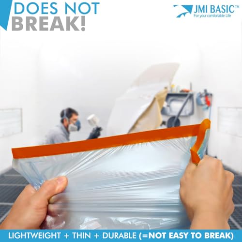 Pre-Taped Masking Film Sets – 3-Rolls, Orange Tape and Drape Painters Plastic Sheeting for Painting, High Visibility Paint Plastic Covering Overspray Protection - 65 Feet (59 x 35 x 18 Inch)