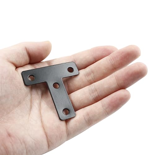 Hordion 10Pcs Right Angle Brace - 2 x 2 Inch (50 x 50mm), Heavy Duty Metal Support with Screws - size: 2" x 2" (Black), style: T-Shape