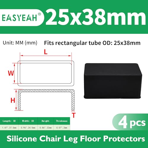 1" X1-1/2 (25X 38 mm) Rectangular Chair Leg Caps, Silicone Chair Leg Floor Protectors, Flexible End Caps, Non-Slip Rubber Chair Feet Covers for Hardwood Floors, Tables & Patio Furniture,4PCS Black - size: 1"x1-1/2"(25x38 Mm)