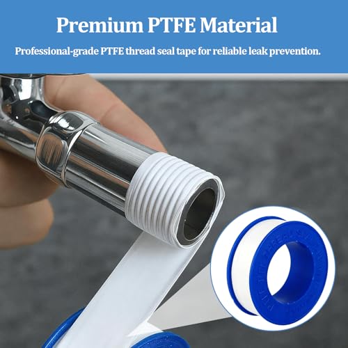 6 Pack PTFE Plumbers Tape Professional Thread Seal Tape for Pipe Sealing, Teflon Tape for Plumbing Leak Prevention, Suitable for Home, Office, and Industrial Use (1/2" x 393") - size: 6 Pack