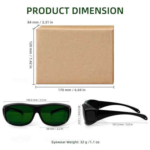 Wrap-Around Laser Safety Glasses 200nm-2000nm Protective Goggles For Tattooing And Laser - color: Green-5