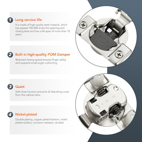 10 Pack (5 Pairs) 5/8" Overlay Soft Close Cabinet Hinges, Satin Nickel Stainless Steel Concealed Hinges with 3D Self-Closing for Face Frame Doors & Kitchens - size: 5/8 inch overlay