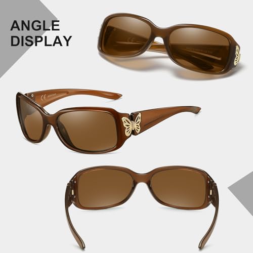 HAOLOTA Women's Polarized Sunglasses - Fashionable Wraparound Butterfly Design with UV400 Protection - color: A09 Dark Brown Frame/Brown Lens