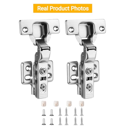2pcs Professional Grade Half Overlay Soft Close Cabinet Hinges Frameless Concealed Cabinet Door Hinges European Soft Closing Four-Hole Mounting Plate Hinges Nickel Plated Finish - color: Half Overlay, size: 1 Pair