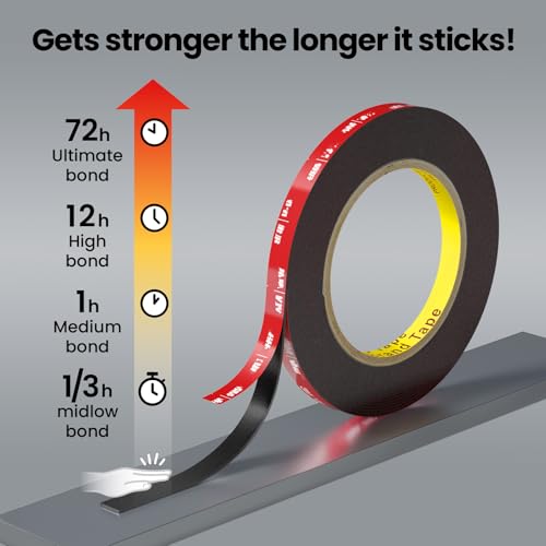 Double Sided Heavy Duty Mounting Tape, 2 Rolls (16.5 FT x 0.39 in Each), Waterproof, High Temp Resistant, for Automotive Trim, LED Strips, Home & Office Décor - size: 16.5FT x 0.39in (General Use)