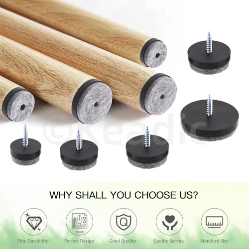 Keadic 20Pcs Screw-on Furniture Felt Pads Bulk Set, 1-1/2"(38mm) Dia Round Slider Glide Floor Protector for Wooden Furniture Chair Tables Leg Feet (Black) - size: 1-1/2"(38mm)