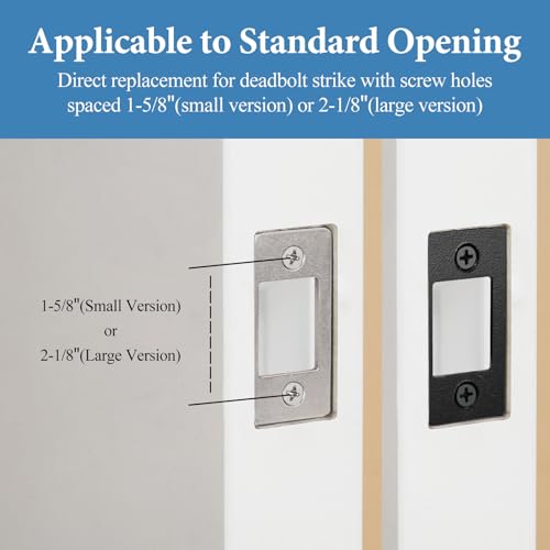 Deadbolt Restorer Strike Plate Large Version 2-3/4" x 1-1/8", Screw Holes Spaced 2-1/8", Fix Latch Misalignment/Sticking/Jamming, Narrow Side and Large Hole - color: Black, size: Large: 2-3/4" x 1-1/8" (1 Pack)