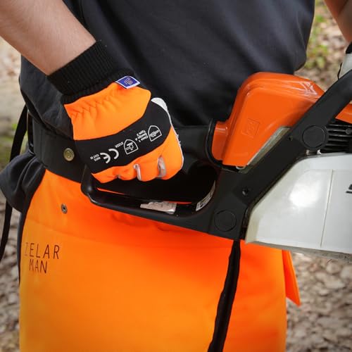 Chainsaw Safety Gloves, Chainsaw Protective Work Gloves, Cut Resistant Gloves, 12-Layer Protection on Left Hand Only - color: Medium Orange