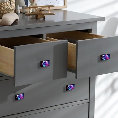 Drawer Knobs, Black Cabinet Knobs, 4pcs, Cabinet Pulls with Screws for Cupboard Drawer Dresser, Wolf Print Galaxy Starry Sky Pattern - color: color30532