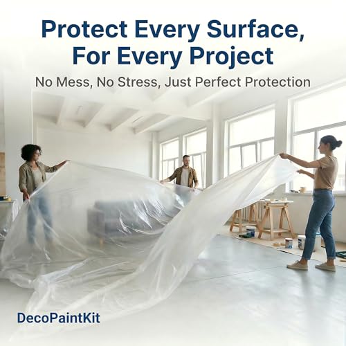 6 Pack 12 x 9 Ft Plastic Drop Cloth for Painting,Clear Waterproof Plastic Sheeting,Painters Drop Cloths for Floor Protection, Furniture Cover, Painting, Home Renovation