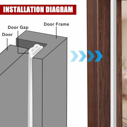 40FT Rubber Weather Stripping Door Seal, Self Adhesive Door Insulation Strip, Block Drafts, Multi-Layer Soundproof, Weatherstripping for Door Frame and Windows (White)