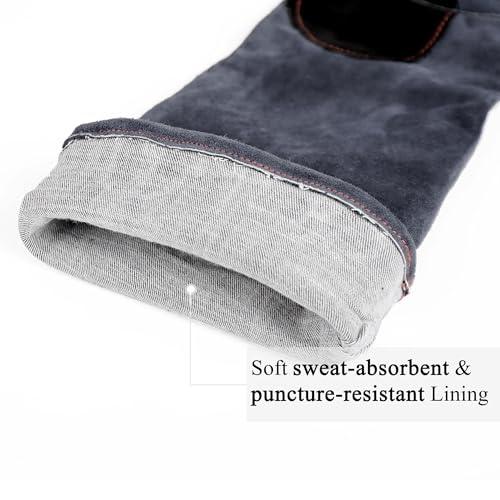 RAPICCA Animal Handling Gloves Bite Proof Reinforced Leather Padding Dog,Cat Scratch,Bird Handling Falconry Gloves Grabbing,Reptile Squirrel Snake Bite 22in Grey-Black - style: 22 Inches