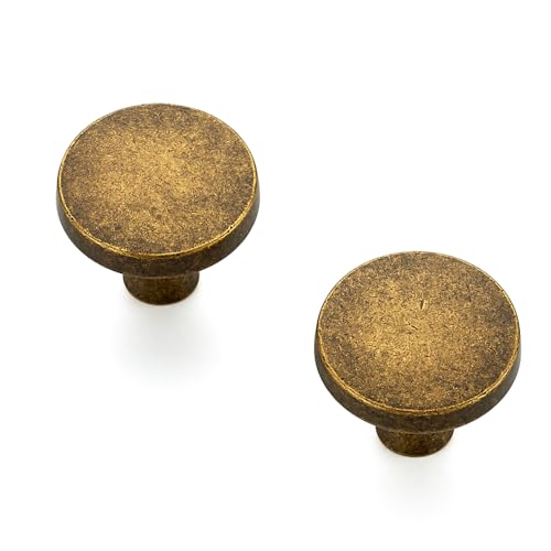 Ravinte 25 Pack Drawer Pulls 1-1/4 Inch Kitchen Cabinet Knobs Solid Round Dresser Drawer Knobs Antique Brass Dresser Knobs Drawer Knobs Simple Cabinet Hardware for Cupboard Drawer Pulls - color: Antique Brass