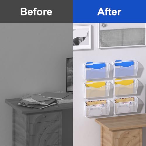 Samstar 6 Pack Mesh Wall Mounted File Holder Metal Wall File Pocket Mail Organizer for Office/Home(with Label Panel), White - color: White