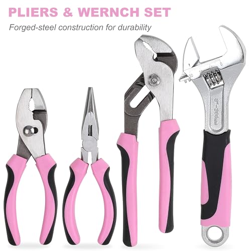 FASTPRO 198-Piece Pink Tool Set, Household Repairing Tool Set with Toolbox, SAE Mechanics Hand Tool Kit for DIY, Home Maintenance