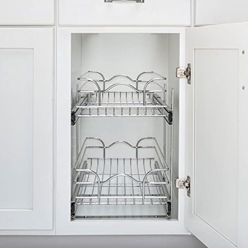 Rev-A-Shelf 2-Tier Kitchen Cabinet Pullout Shelf and Drawer Organizer Slide Out Pantry Storage Basket in Multiple Sizes, 15 x 22 In, 5WB2-1522CR-1 - size: 15"W x 22"D, style: Two Tier