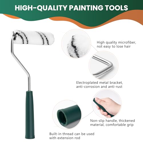 20 Pack 4 Inch and 6 Inch Microfiber Paint Roller Covers with 2pcs Anti Rust Metal Roller Frames, Professional Grade Painting Tools for Walls, Ceilings, Furniture - size: 4 Inch & 6 Inch, 22 Pack