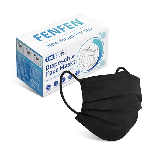 Disposable Face Mask For Adults - Travel Essentials, 100 Pack Individually Wrapped, 4 Ply Protection,Safety Masks Disposable - color: New Black