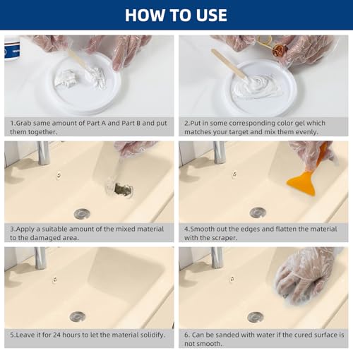 Tub and Fiberglass Shower Repair Kit White, 3.7oz Porcelain Tile Repair Kit, Porcelain Sink and Acrylic Bathtub Repair Kit for Cracks Chips Dents Holes Almond/Biscuit/Bone