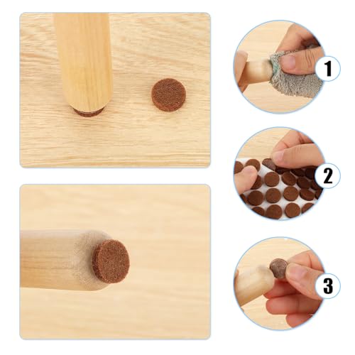 48 Pcs Brown Felt Cabinet Door Pads, 1/2 Inches Diameter Self Adhesive Felt Bumpers for Furniture Kitchen Cabinet Doors Floor Drawers Cupboards