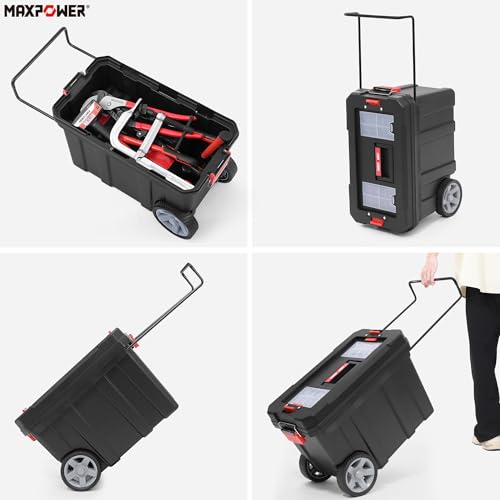 MAXPOWER Rolling Tool Box with Wheel, 8 Gallon Storage Capacity Deep Tool Box, Lockable Latches, Removable Tray, Black Toolbox - style: 8-gallon Rolling tool box