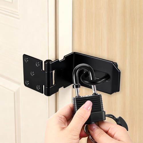 90 Degree Door Lock Latch, 4 Inch Stainless Steel Hasp Latch with Padlock Keys Screws, Heavy Duty Hasp Lock, Waterproof Pad Lock Latches for Mailbox Wooden Gate Shed Cabinet - style: 90 Degree