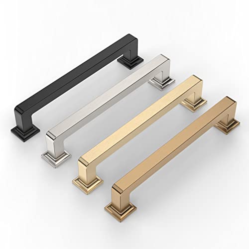 9BUILD 6 Pack 5 Inch Brushed Brass Cabinet Handles - Gold Kitchen Hardware Pulls for Cabinets and Cupboards - color: Brushed Brass, size: 5"/128MM Hole Center, style: 6 Pack