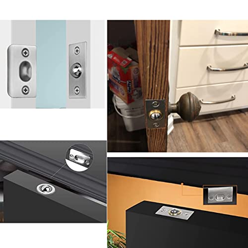 4Sets Small Closet Door Ball Catch Cabinet Stainless Steel Drive in Ball Catch with Strike Plate Drive-in Spring Ball Latches Brushed Stain Finish Hardware