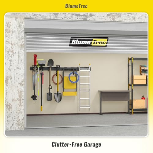 Garage Tool Organizer Wall Mount, 96" Heavy-Duty Metal Wall Organizer, 6 Rails with 12 Adjustable Hooks, Garden Storage Rack for Organization, Sturdy Tool Hanging Holder for Shovel Shed Yard - size: 96" 6 panels & 12 hooks