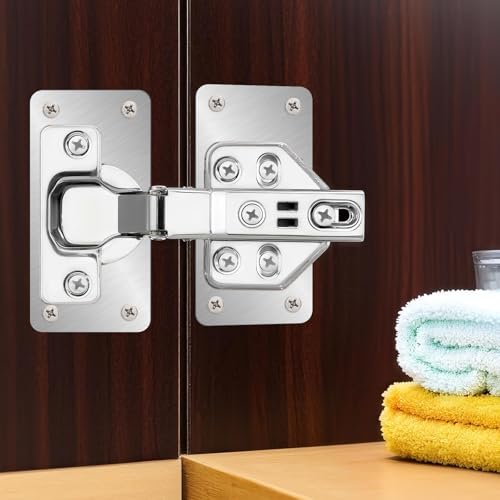 Ptwola 60PCS Cabinet Hinge Repair Plate Kit Durable Stainless Steel Door Hinge Fixing Plates Bracket Rust Resistant Board with Mounting Screws Easy Installation for Kitchen Cupboard Locker Furniture